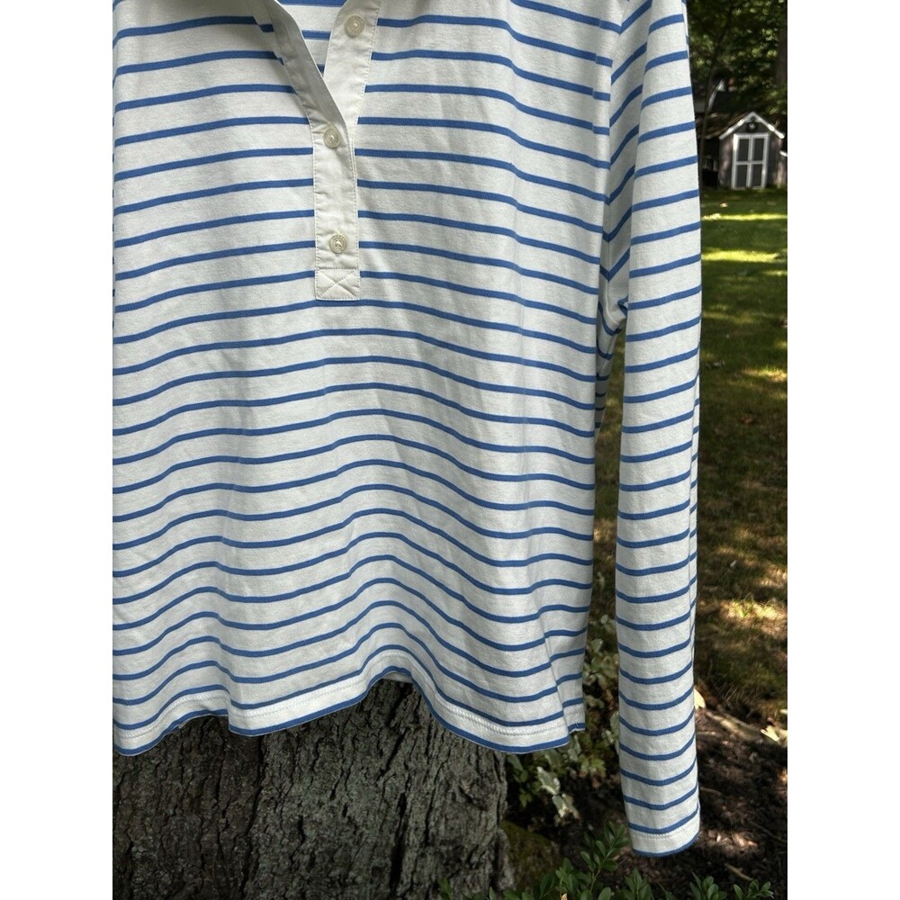 J.Crew Poplin Collar Polo Shirt Size Large Blue White Stripe Long Sleeve Top - Picture 4 of 8